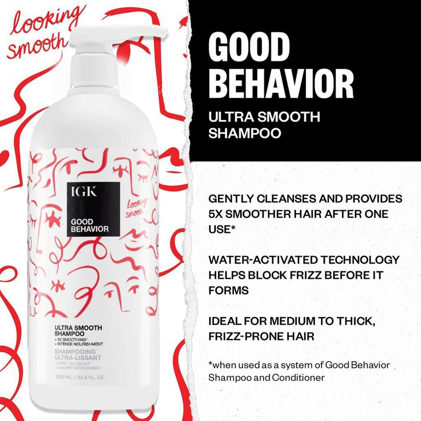 IGK GOOD BEHAVIOR Ultra Smooth Shampoo & Conditioner Set | Frizz Control + Shine | Vegan + Cruelty-Free | 33.8 oz (Pack of 2) Beauty & Personal Care IGK