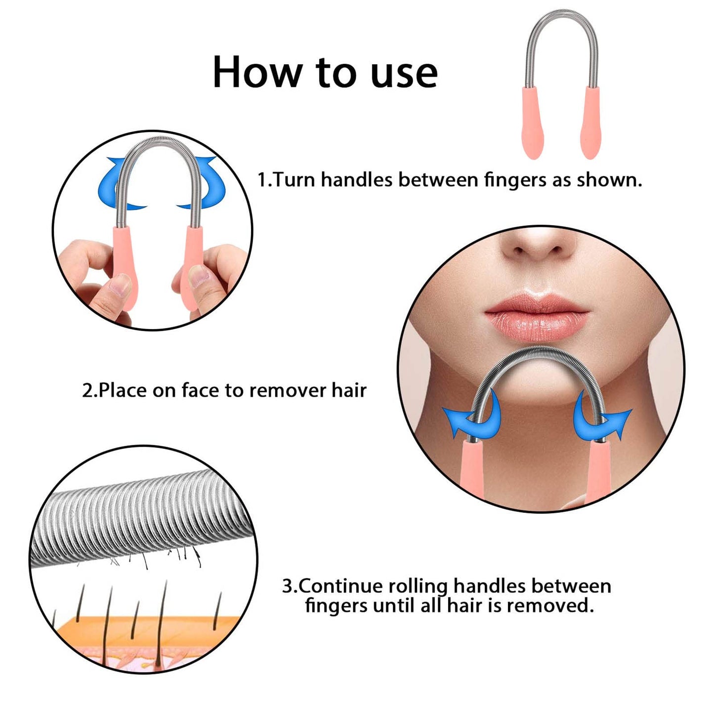 Tiiyee Facial Hair Remover, Spring Epilator Threading Tool Stainless Steel Beauty and Personal Care Tiiyee