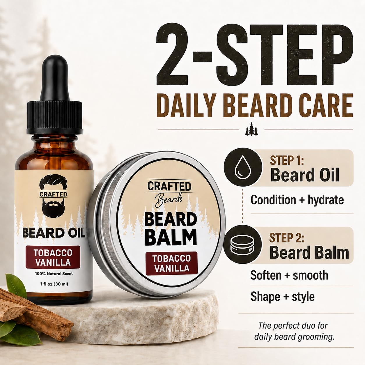 Crafted Beards Beard Care Kit for Men - Softer, Smoother, Moisturized Beard - Beard Oil and Beard Balm - Tobacco Vanilla Scent - Gift Set Beauty and Personal Care Crafted Beards