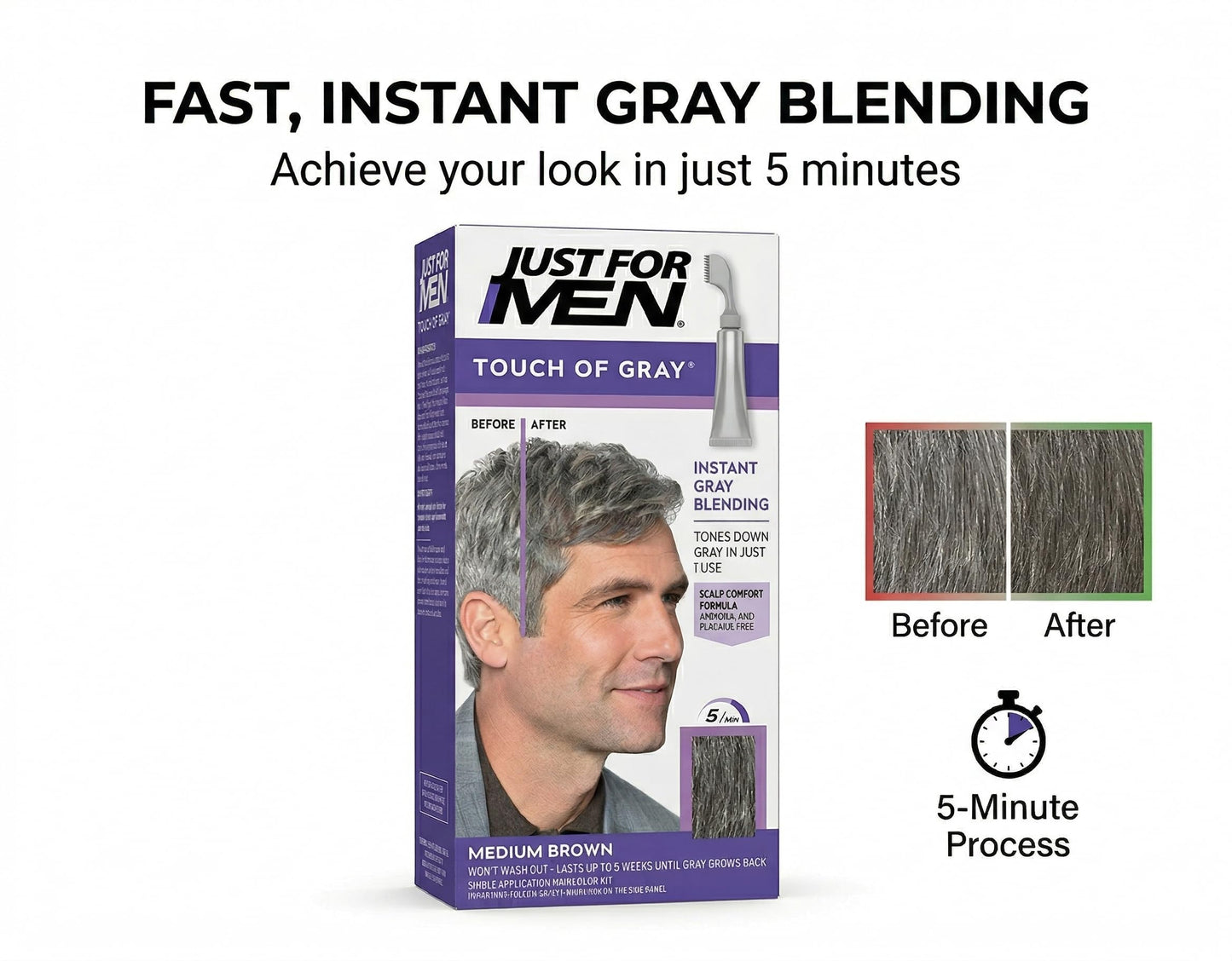 Just For Men Touch Of Gray Hair Treatment T-35 Medium Brown, 1 Each (Pack Of 4) Beauty & Personal Care Just for Men