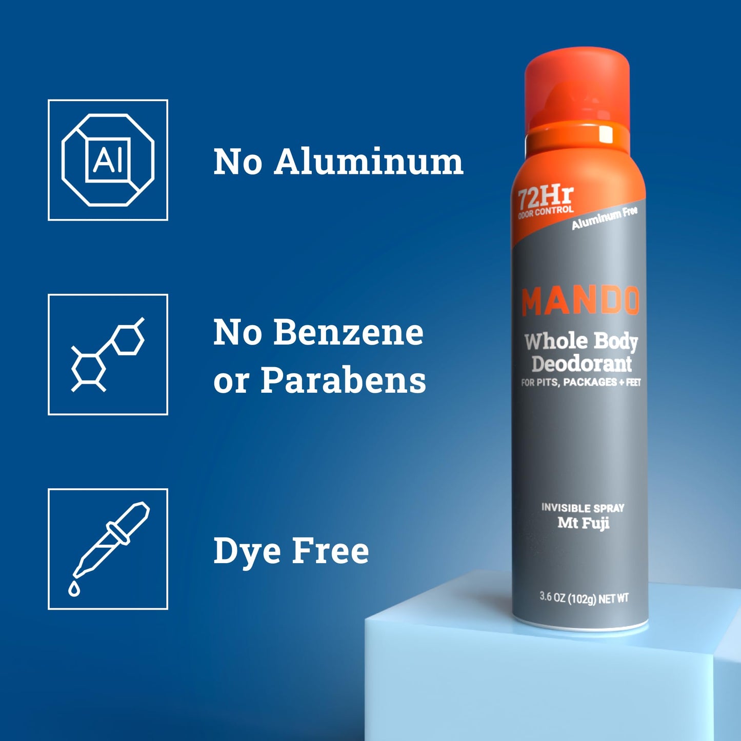 Mando Whole Body Deodorant For Men - Invisible Spray Deodorant - 72 Hour Odor Control - Low Irritation Formula - Aluminum Free, Benzene Free - 3.6 Beauty and Personal Care Mando