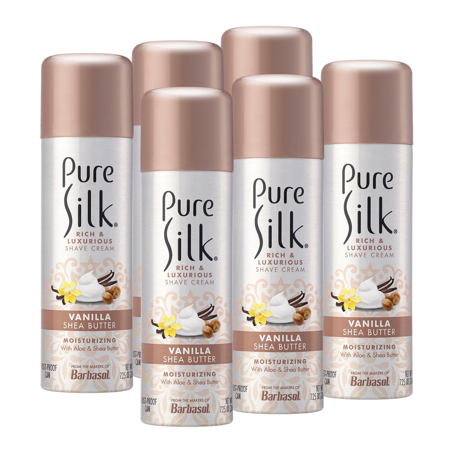 Pure Silk Vanilla Shea Butter Spa Therapy Shave Cream for Women, 7.25 oz, Pack of 6 Beauty and Personal Care Pure Silk