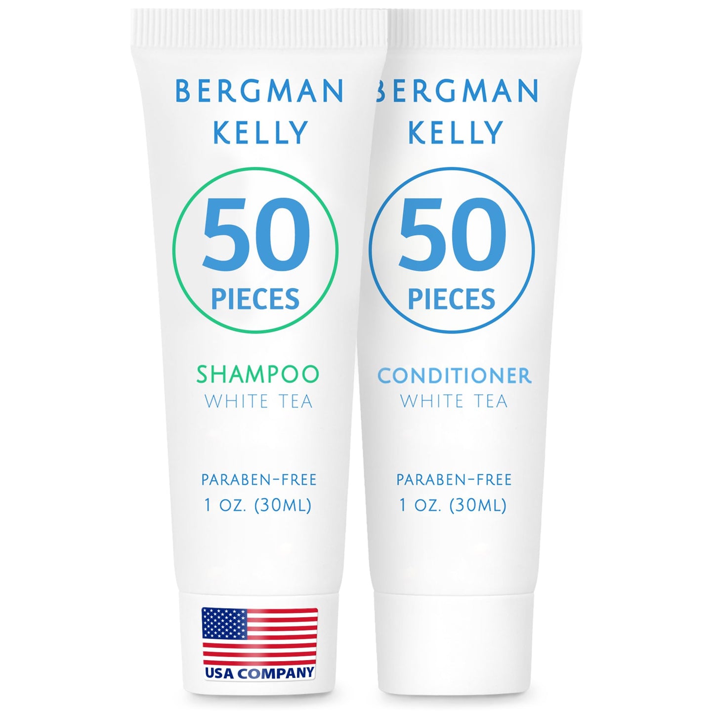 Bergman Kelly - Travel Shampoo and Conditioner Set - 1 fl oz, 100 Pieces, White Tea - Delight Your Guests with Revitalizing and Refreshing Hotel Beauty & Personal Care BERGMAN KELLY