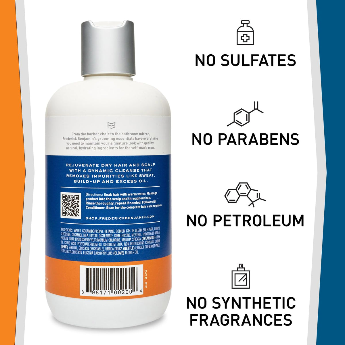 Frederick Benjamin Shampoo, with Natural Oils, Cleanses & Hydrates Dry Scalp & Hair, 12oz