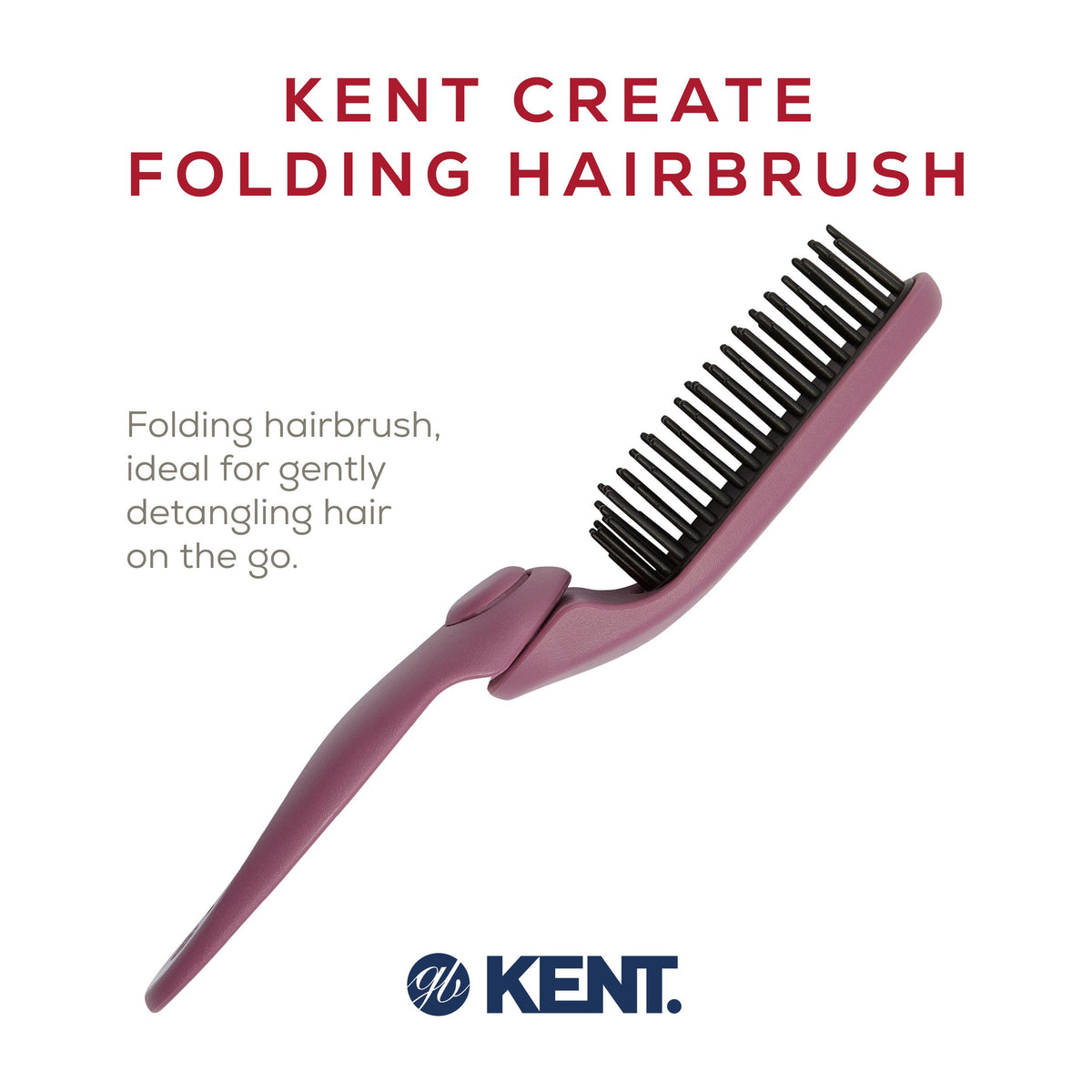 Kent KCR10 Create Folding Hair Brush for Styling Short Hair - Travel Brush for Men and Women, Anti-Static, Scalp Stimulating, Nylon Bristle in Purple