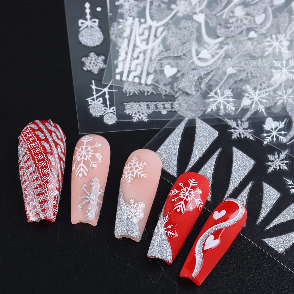 Christmas Nail Art Stickers, Snowflake Nail Decals 3D Self-Adhesive Gold Silver White Snowflake Elk Bell Xmas Tree Winter Nail Design DIY Christmas Beauty & Personal Care Qdsuh