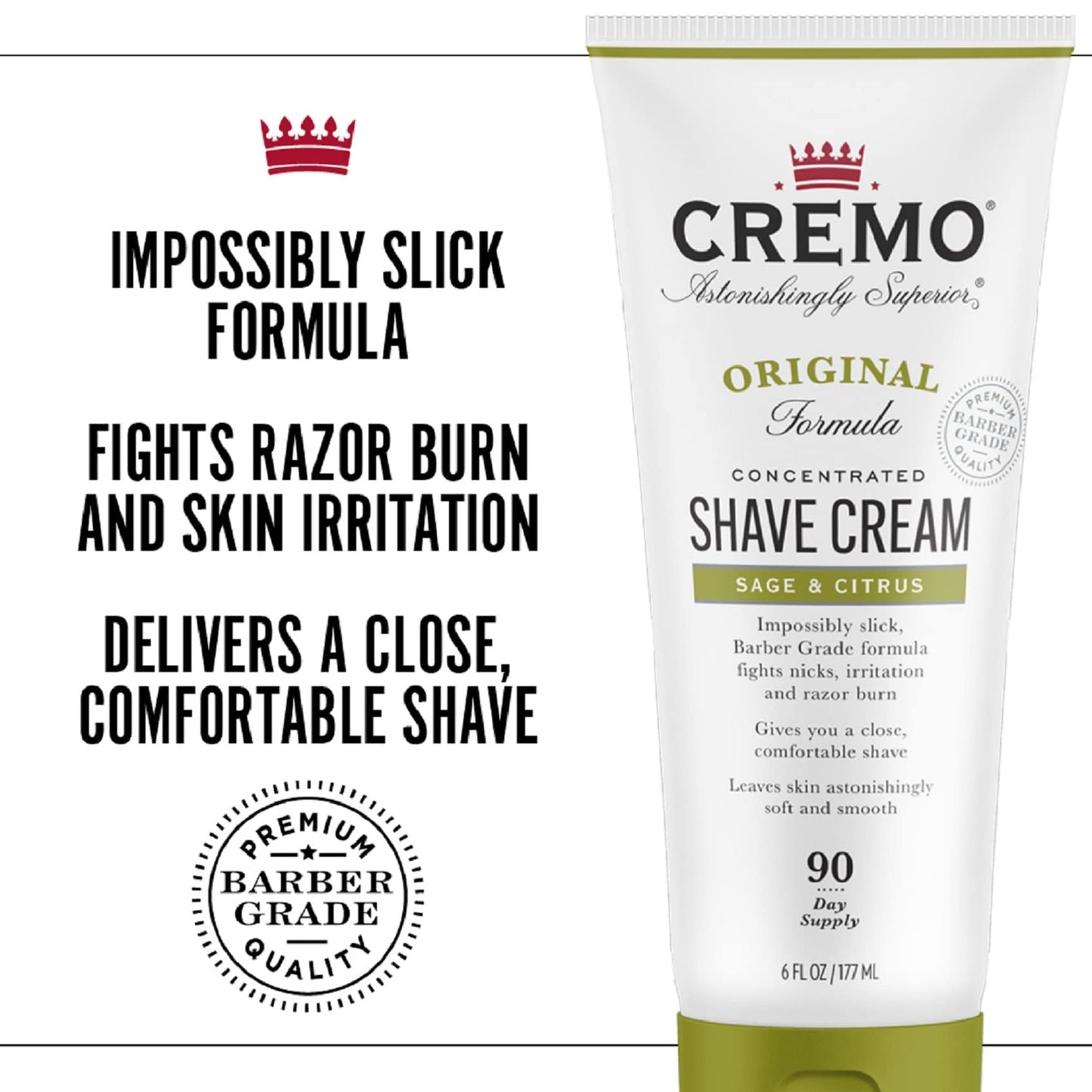 Cremo Barber Grade Sage & Citrus Shave Cream, Astonishingly Superior Ultra-Slick Shaving Cream Fights Nicks, Cuts and Razor Burn, 6 Fl Oz (2 Pack) Beauty and Personal Care Cremo