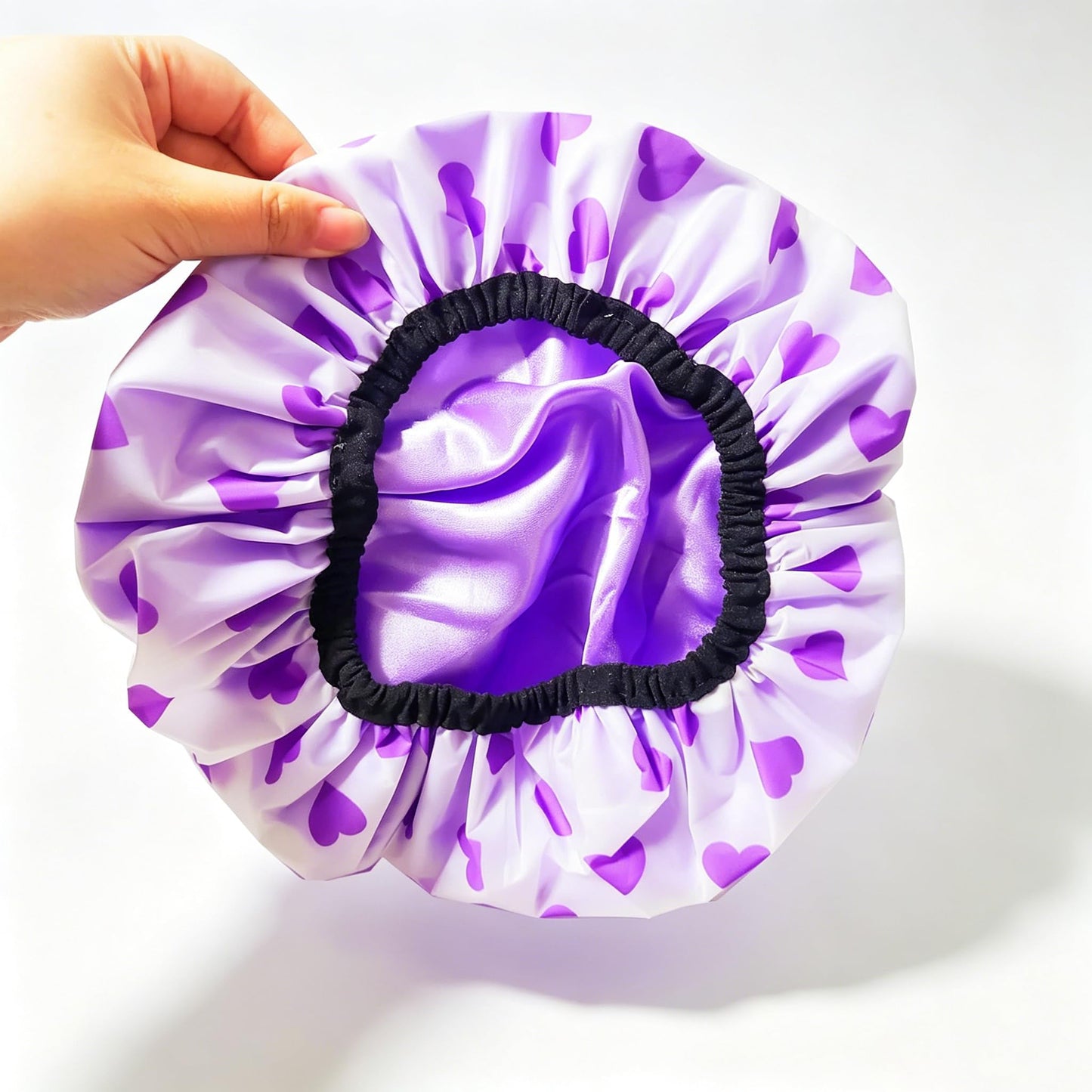 MeeShirer Heart Print Shower Cap for Women, Double Layer Waterproof EVA Bath Cap, Soft Satin Lining Protect Hair, Cute Breathable Reusable Hair Cap Beauty and Personal Care MeeShirer