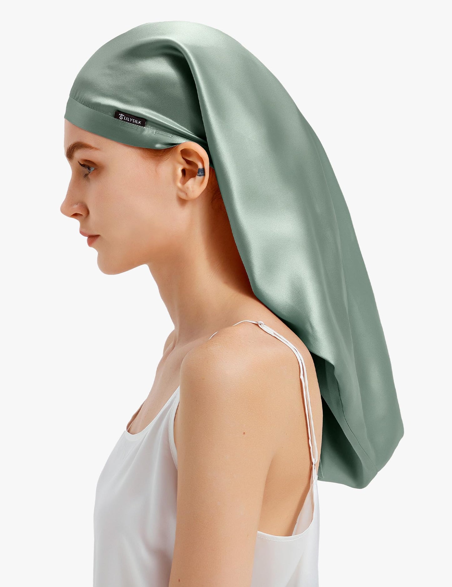 LilySilk 100% Silk Bonnet Mulberry 19 Momme Silk Sleep Cap Long for Curly Hair Night Cap for Sleeping, Silk Hair Wrap for Women Avocado Green Beauty and Personal Care LilySilk