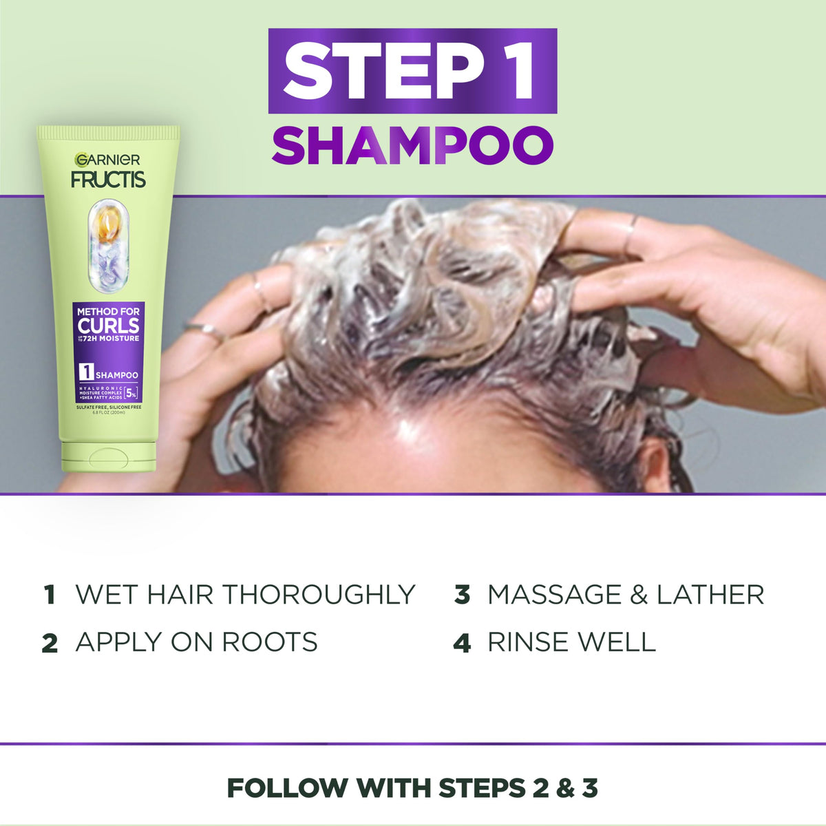 Garnier Fructis Method for Curls Moisture Filling Curly Hair Shampoo with up to 5% Hyaluronic Moisture Complex, Designed and Tested for 2C to 4C Curls