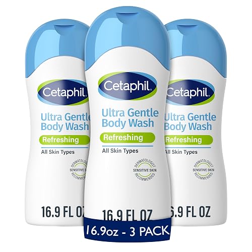 Cetaphil Ultra Gentle Refreshing Body Wash, Refreshing Scent For Dry to Normal, Sensitive Skin, 16.9oz Pack of 3, with Aloe Vera, Calendula, Vitamin Beauty & Personal Care Cetaphil