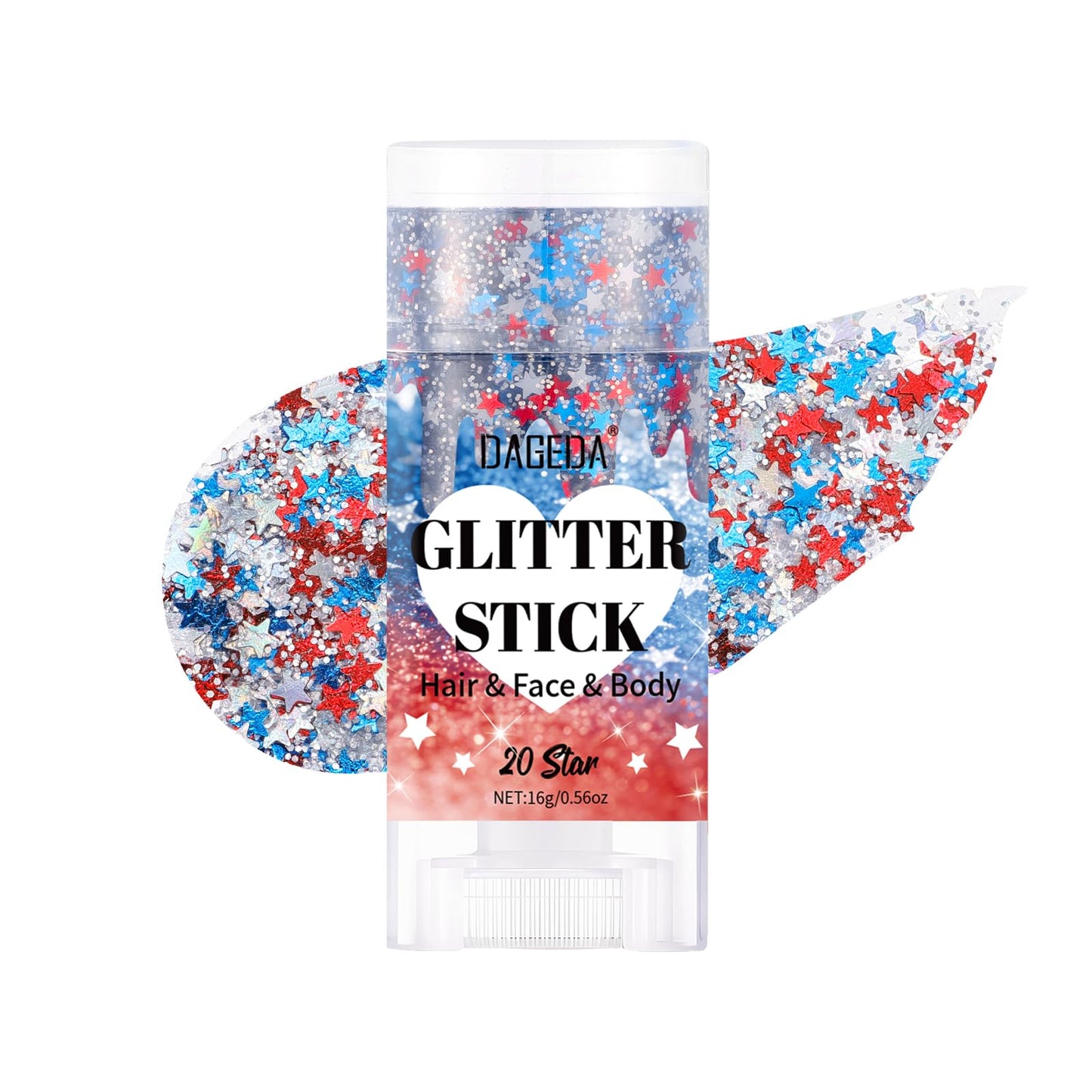 DAGEDA Red White Blue Body Glitter Stick, Sparkly Face Glitter Makeup, 4th of July Outfits Accessories for Women, Shimmer Face Paint Stick, Fourth Beauty and Personal Care DAGEDA Default Title