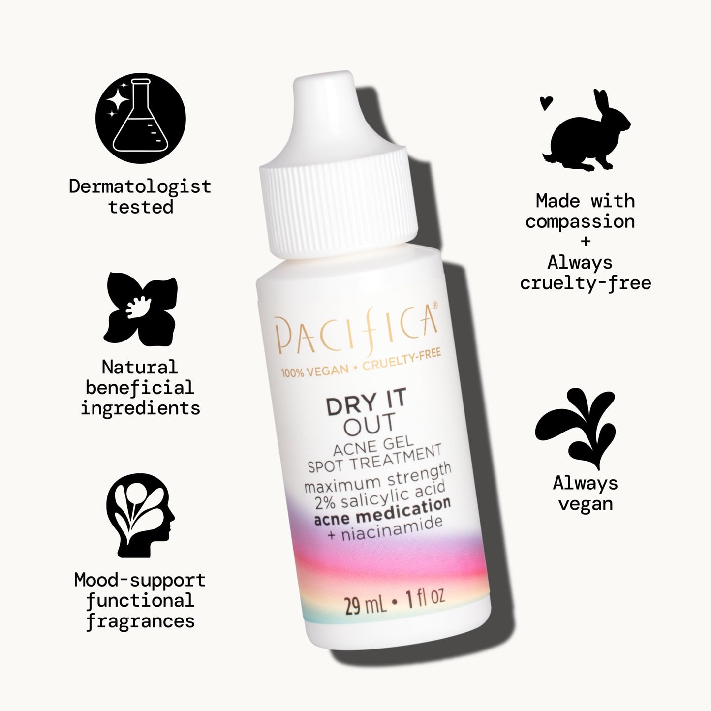 Pacifica Acne Spot Treatment & Pimple Cream - Dry It Out Gel with 2% Salicylic Acid, Witch Hazel, Niacinamide - Dries Blemishes Overnight, Fights Beauty & Personal Care Pacifica