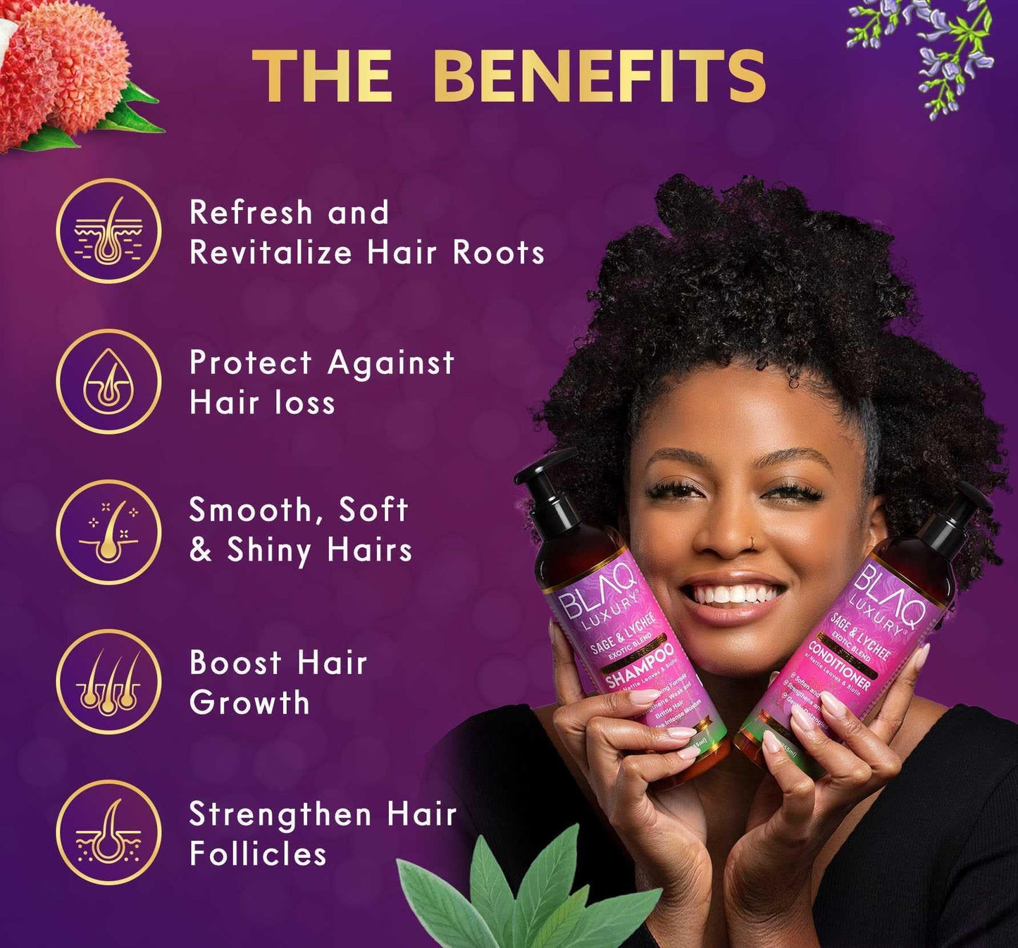 Blaq Luxury Sage & Lychee Repair and Strengthen Shampoo - Infused with Biotin and Nettle - Sulfate-Free Formula for All Hair Types - Promotes Hair Beauty & Personal Care Blaq Luxury