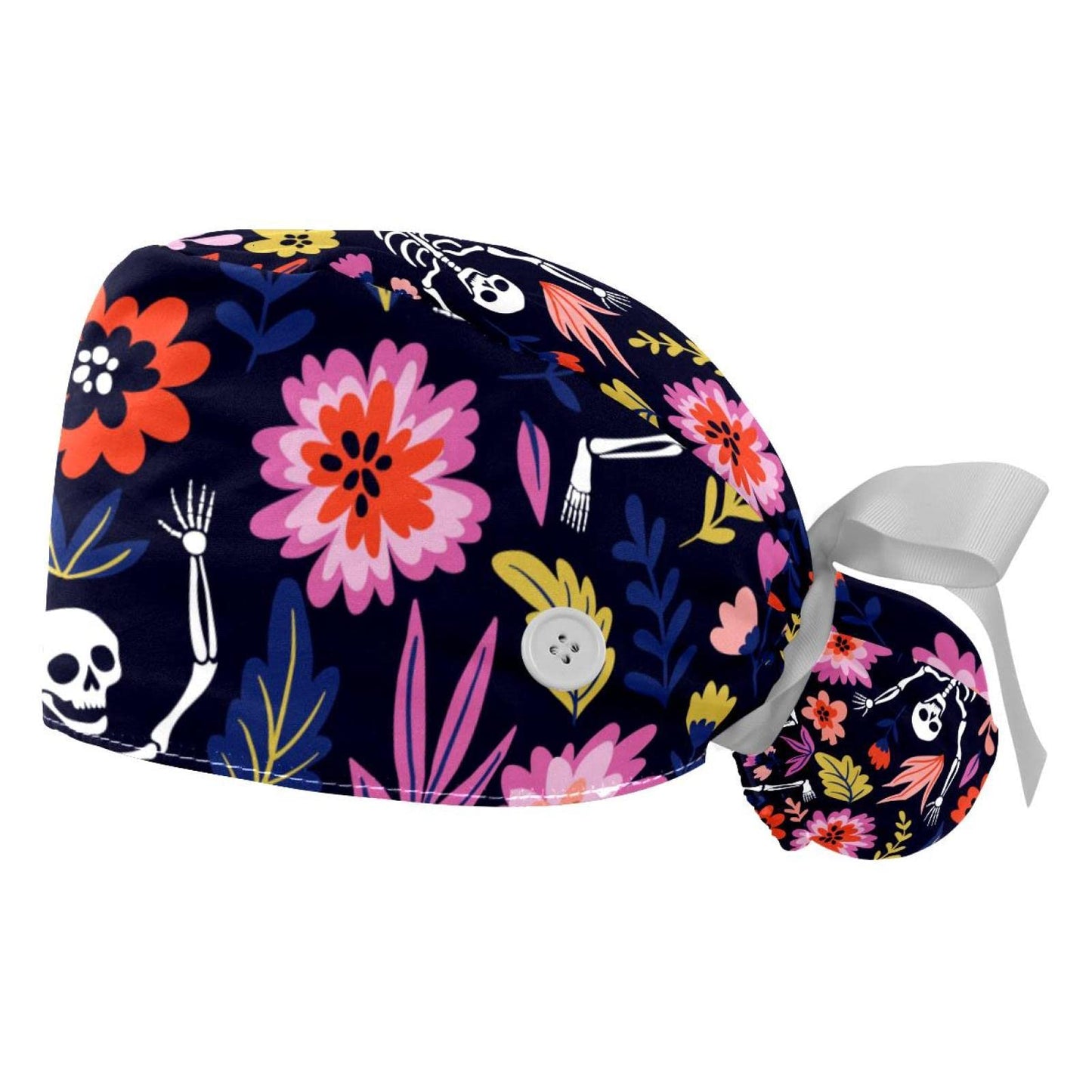 Adjustable Scrub Bouffant Caps, 2 Packs Skeleton Flower Working Hat Hair Cover with Ponytail Pouch, Soft Surgical Nurse Cap Beauty and Personal Care DEYYA