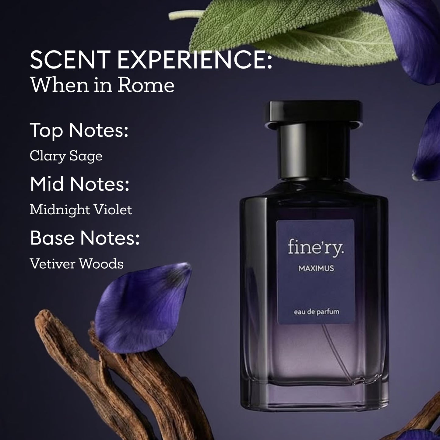 Fine'ry Maximus Men's Eau de Parfum | Aromatic Woody Cologne for Men | Sage, Midnight Violet & Vetiver Woods | Long-Lasting, Clean, Vegan | 2 oz Beauty & Personal Care Fine'ry