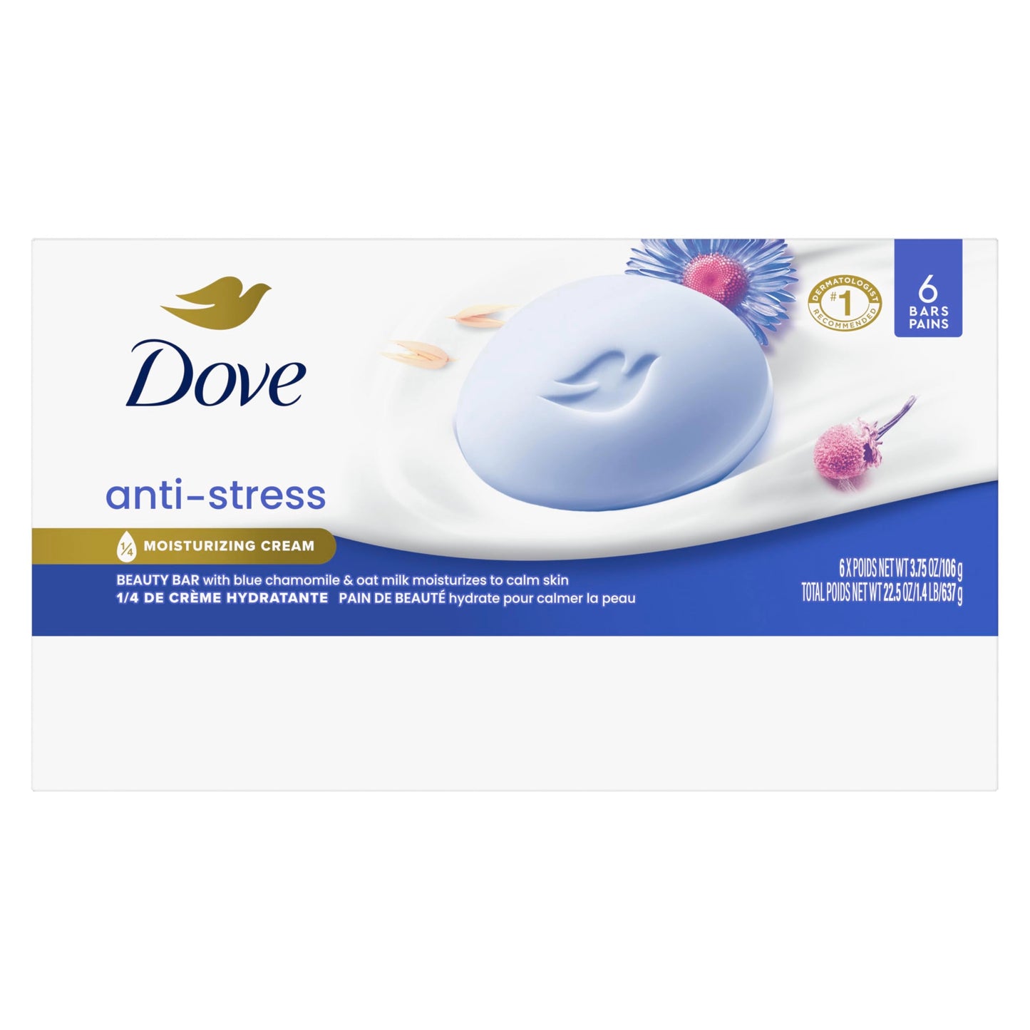 Dove Beauty Bar Gentle Cleanser Anti-Stress Cream Bar Moisturizes To Calm Skin Gentle Bar Soap Cleanser Made With 1/4 Moisturizing Cream 6 pack Beauty & Personal Care Dove