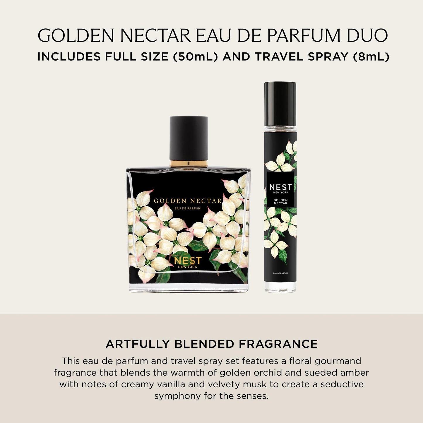 NEST New York Golden Nectar Fine Fragrance Set - Includes 50 mL (Full Size) & 8 mL (Travel Spray) - Vegan, Cruelty Free Beauty & Personal Care NEST New York