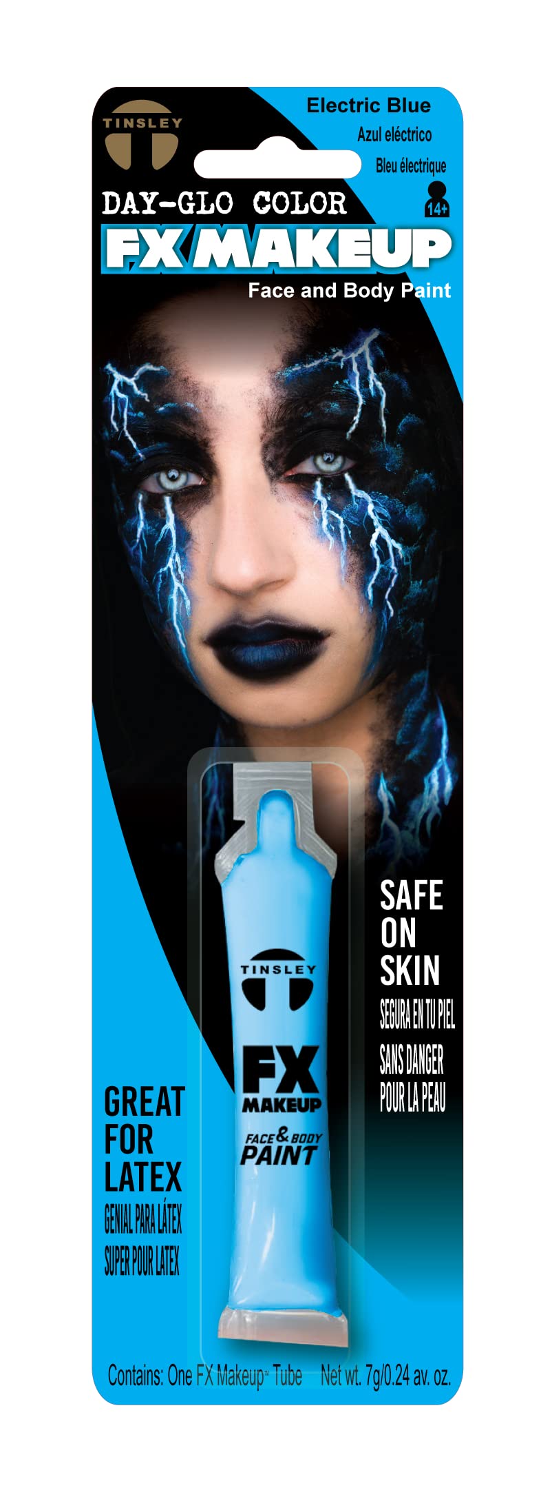 Tinsley Transfers FX Makeup - Face and Body Paint - Water-Based Cream - 7g / 0.24 oz Tube (DayGlo Electric Blue) Beauty & Personal Care Tinsley Transfers