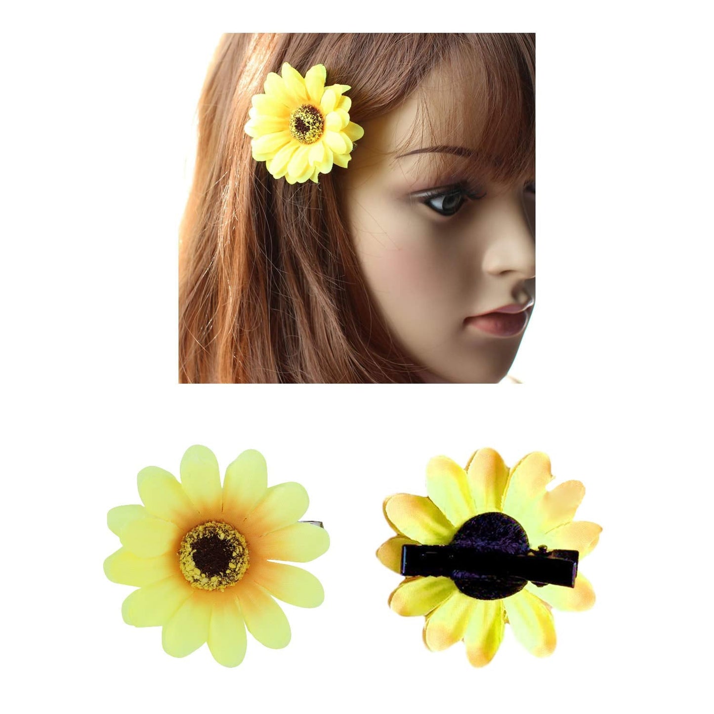 Lawie 16 Pack Artificial Fake Yellow Small Daisy Sunflower Hair Clips Floral Hairpins Alligator Barrettes Brooches Pins Wedding Hawaiian Party Silk Beauty & Personal Care Lawie
