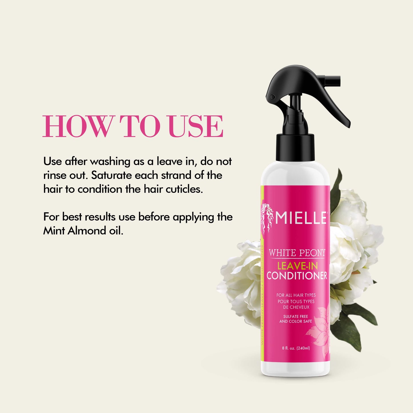 Mielle Organics White Peony Leave-In Conditioner Spray - Ultra-Moisturizing Detangler for Curly & Natural Hair - Frizz Control & Moisture Seal Beauty and Personal Care Mielle Organics