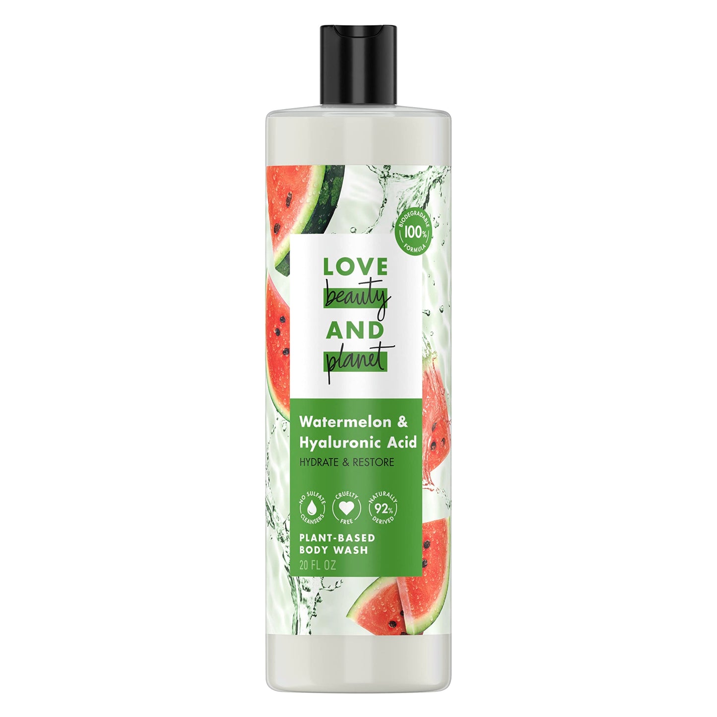 Love Beauty and Planet Plant-Based Body Wash Hydrate and Restore Skin Watermelon and Hyaluronic Acid Made with Plant-Based Cleansers and Skin Care Beauty & Personal Care Love Beauty And Planet