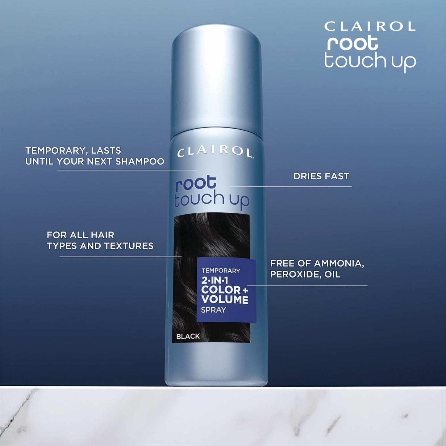Clairol Root Touch-Up Color + Volume 2-in-1 Temporary Hair Coloring Spray, Black Hair Color, Pack of 1 - Packaging May Vary Beauty and Personal Care Clairol