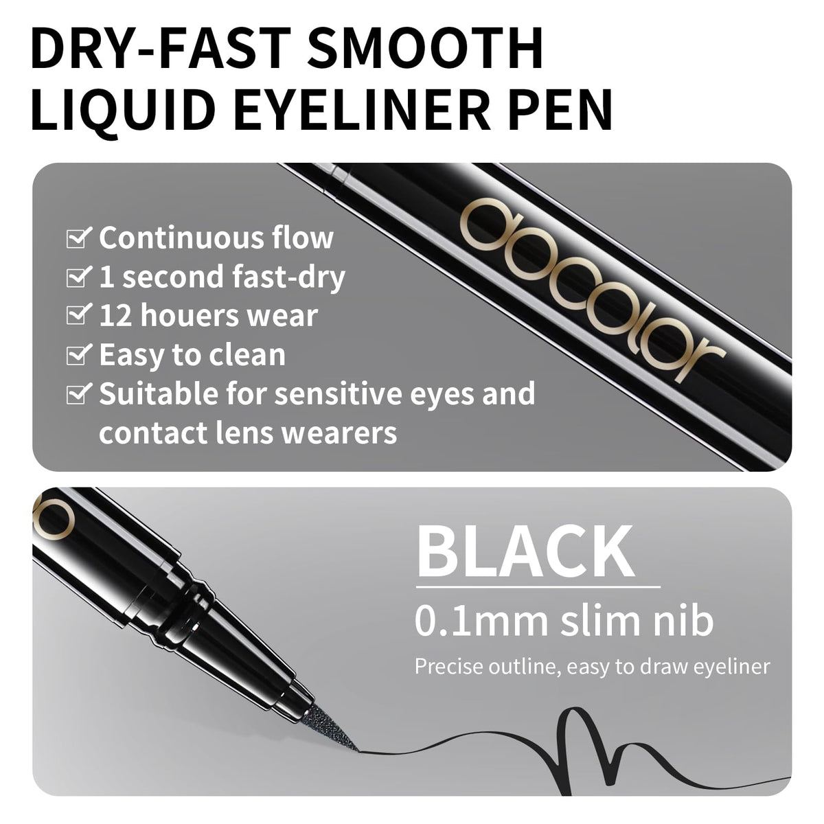 docolor Waterproof Eyeliner Pen Super Slim Precise All Day Black Eyeliner Liquid Professional Makeup Liquid Eye Liner Pencil for Women Beauty & Personal Care docolor