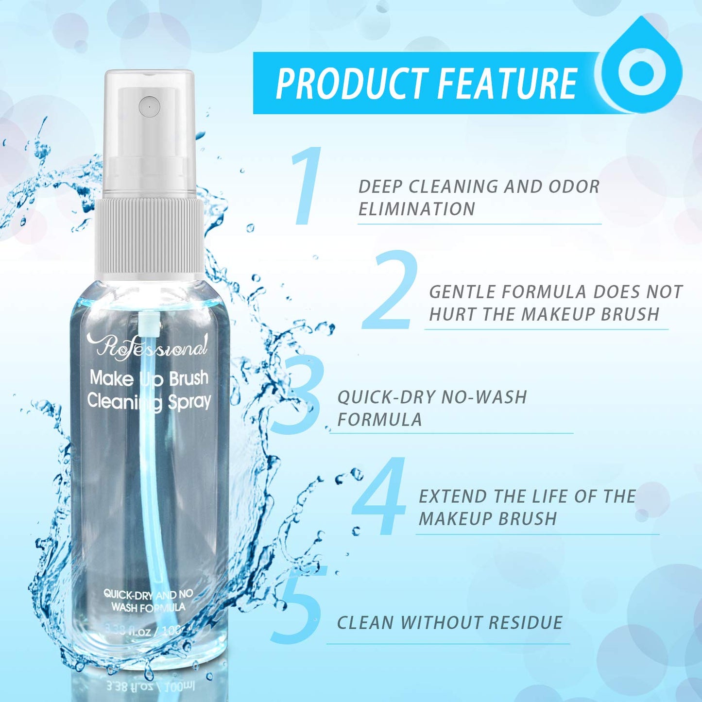 Felico Makeup Brush Cleaner for Cosmetic Brushes, No-washing Quick Drying Deep Cleaning Spray Ideal for Makeup Brushes Sponges for Women Girls 3.38 oz Beauty & Personal Care Felico