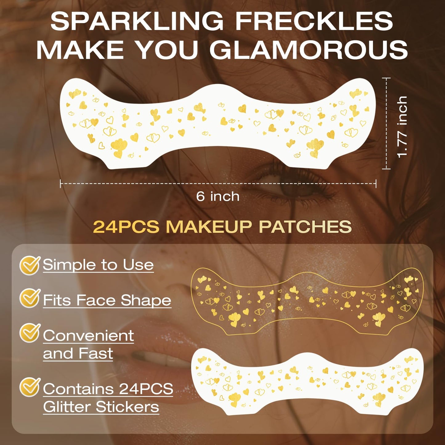 Leterly 24 Pcs Glitter Freckles Face Tattoo,Gold Face Glitter Makeup Patches Cute Sparkle Freckles Patches Waterproof Makeup Speckles for Face Beauty & Personal Care Leterly