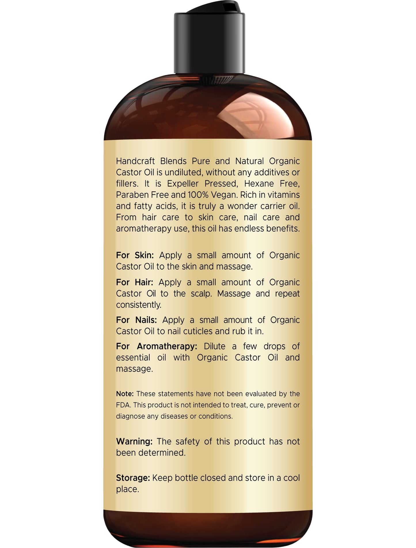 Handcraft Blends Organic Castor Oil – 100% Pure, Natural, Expeller-Pressed, Hexane-Free Carrier Oil for Hair, Lashes, Brows & Skin, 16oz Beauty & Personal Care Handcraft Blends
