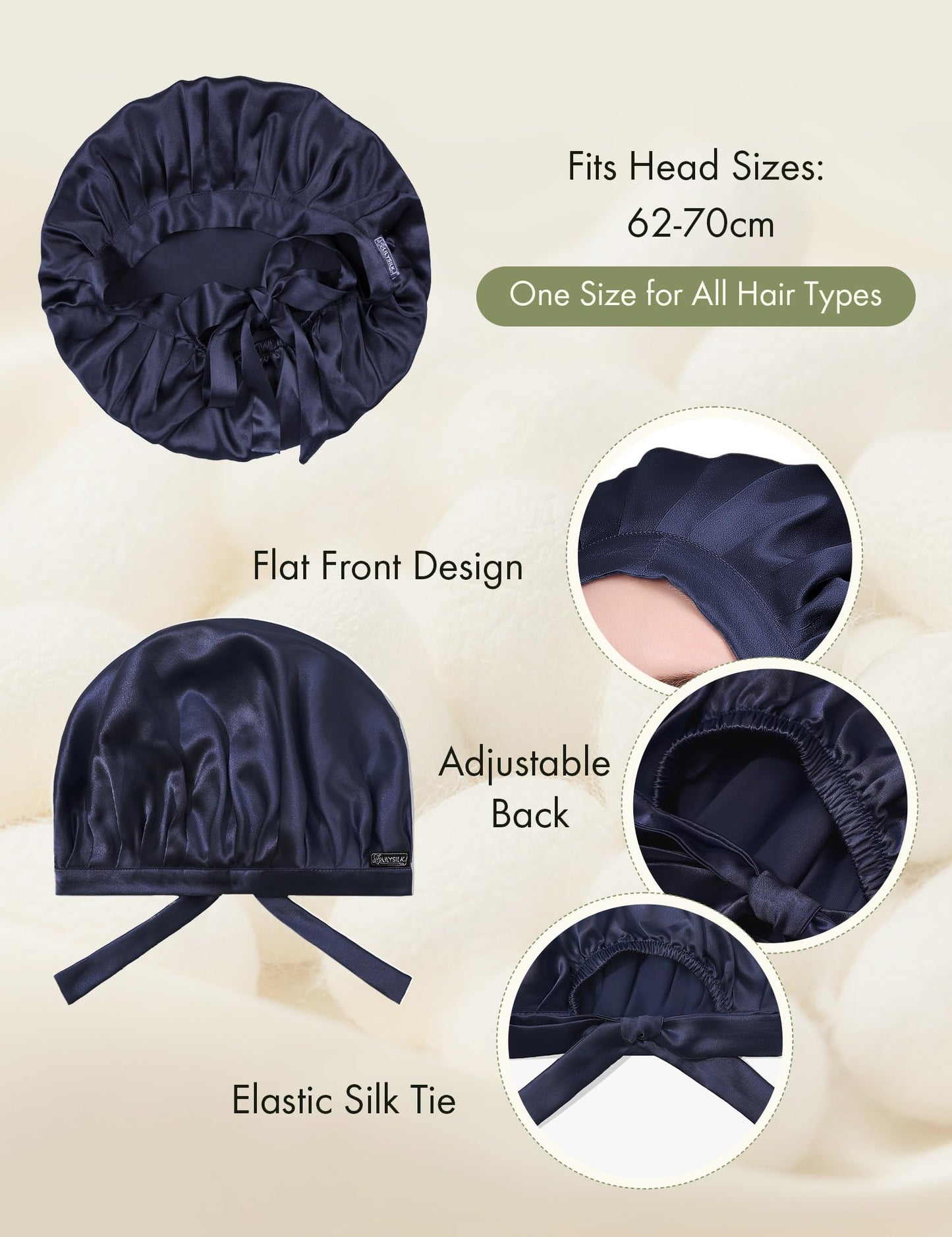LILYSILK 100% Mulberry Silk Bonnet, Silk Night Sleep Cap Adjustable Hair Wrap for Sleeping, Deep Blue Beauty and Personal Care LilySilk