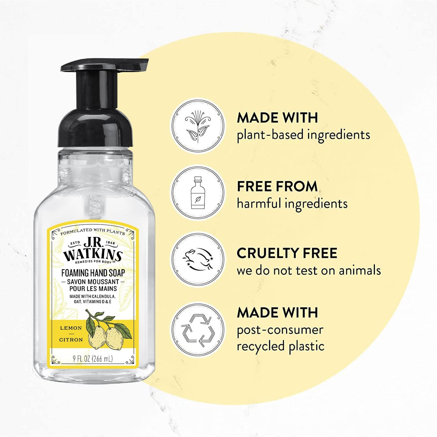 J.R. Watkins Foaming Hand Soap For Bathroom or Kitchen, Scented, Cruelty Free, 9 Fl Oz, Lemon, 3 Pack Beauty & Personal Care J.R. Watkins