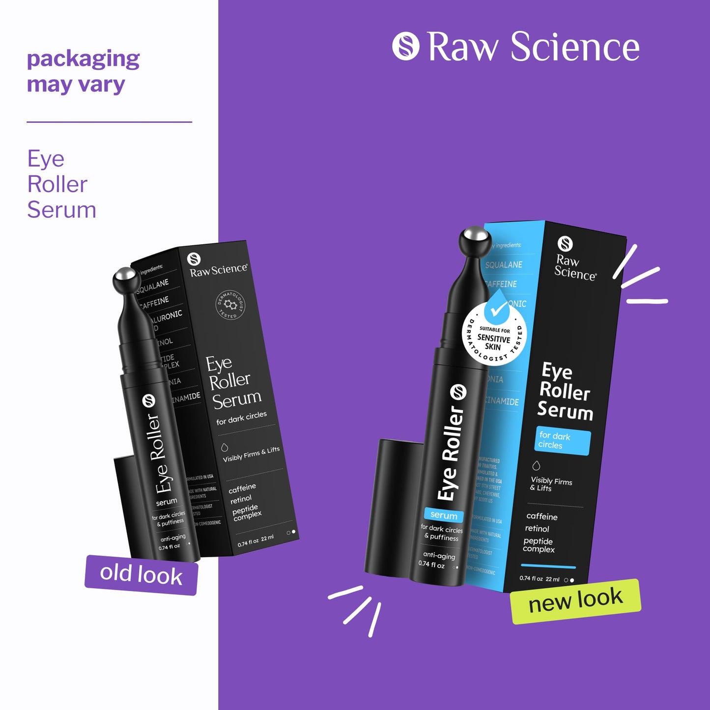 Eye Serum for Puffy Eyes & Dark Circles Under Eye Treatment, Caffeine, Niacinamide, Hyaluronic Acid, Retinol, Instant Moisturizer instead Eye Cream Beauty & Personal Care S RAW SCIENCE