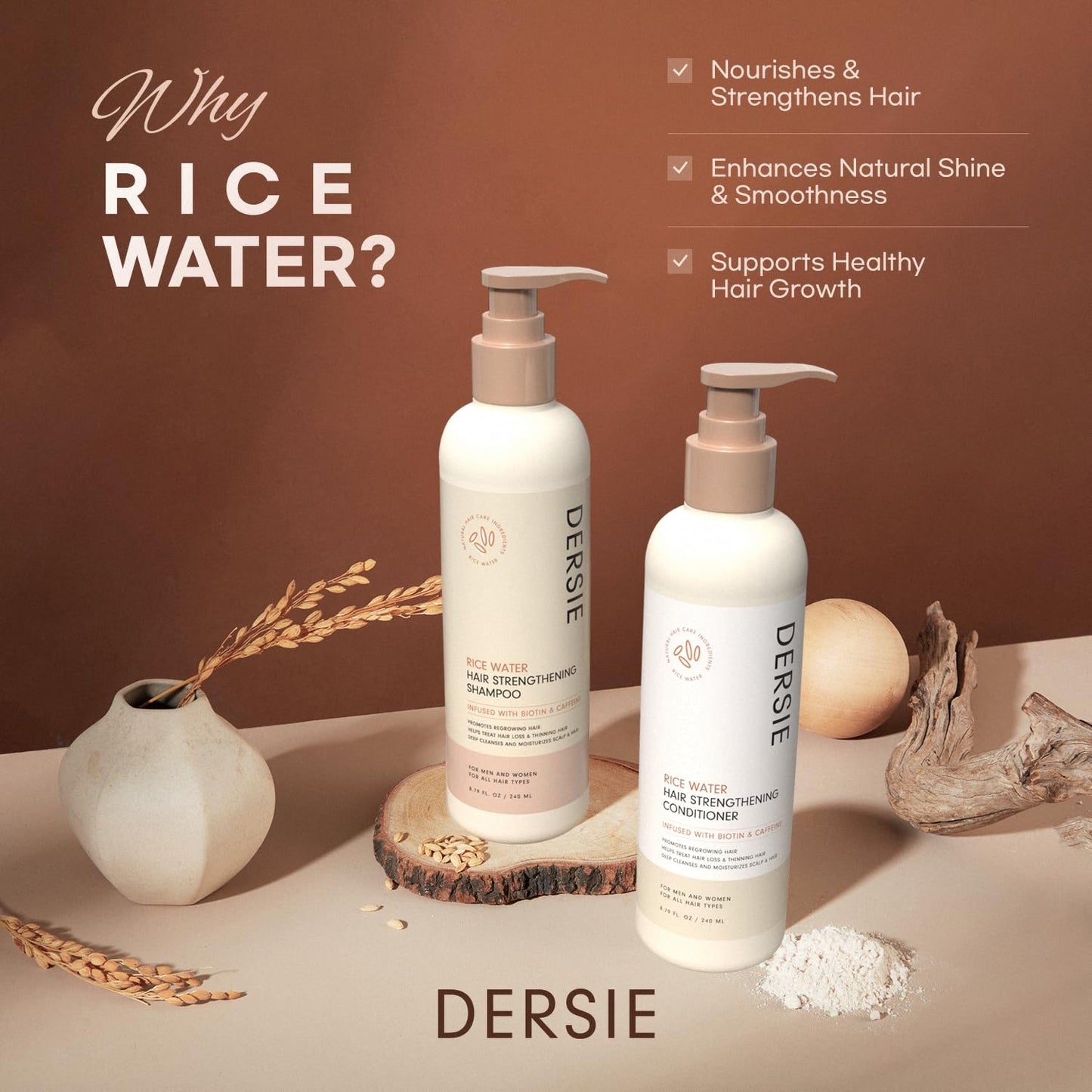 Rice Water Hair Growth Shampoo and Conditioner: Hair Growth Shampoo and Conditioner Infused with Biotin and Caffeine for Thinning Hair (Rice Water Beauty & Personal Care Dersie