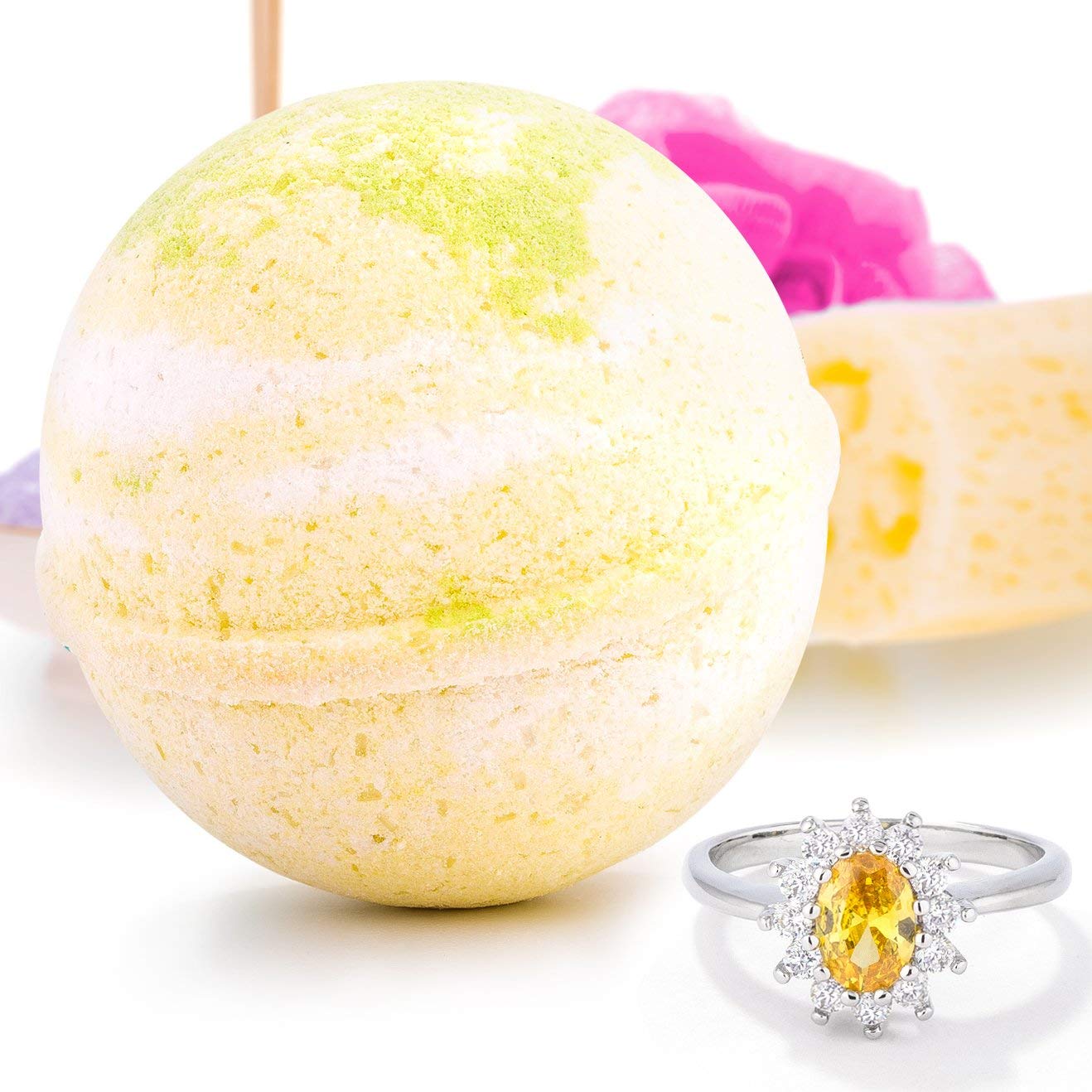Bauble Bomb's Pina Colada Jewelry Surprise Deluxe X Large 9 oz Bath Bomb Fizzies Made in USA, Cruelty Free! Ring Size 09 Beauty and Personal Care Kate Bissett