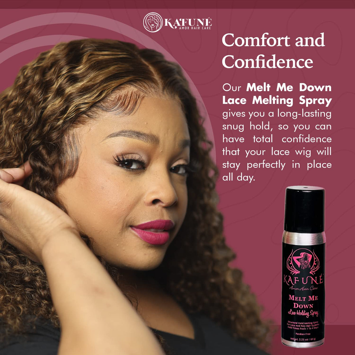 Kafune Amor Hair Melt Me Down Lace Melting Holding Spray - Glueless Wig Install, 1-5 Day Hold, Safe for HD/Swiss Lace Wig, No Flake/Residue, Quick Beauty & Personal Care Kafune Amor Hair Care