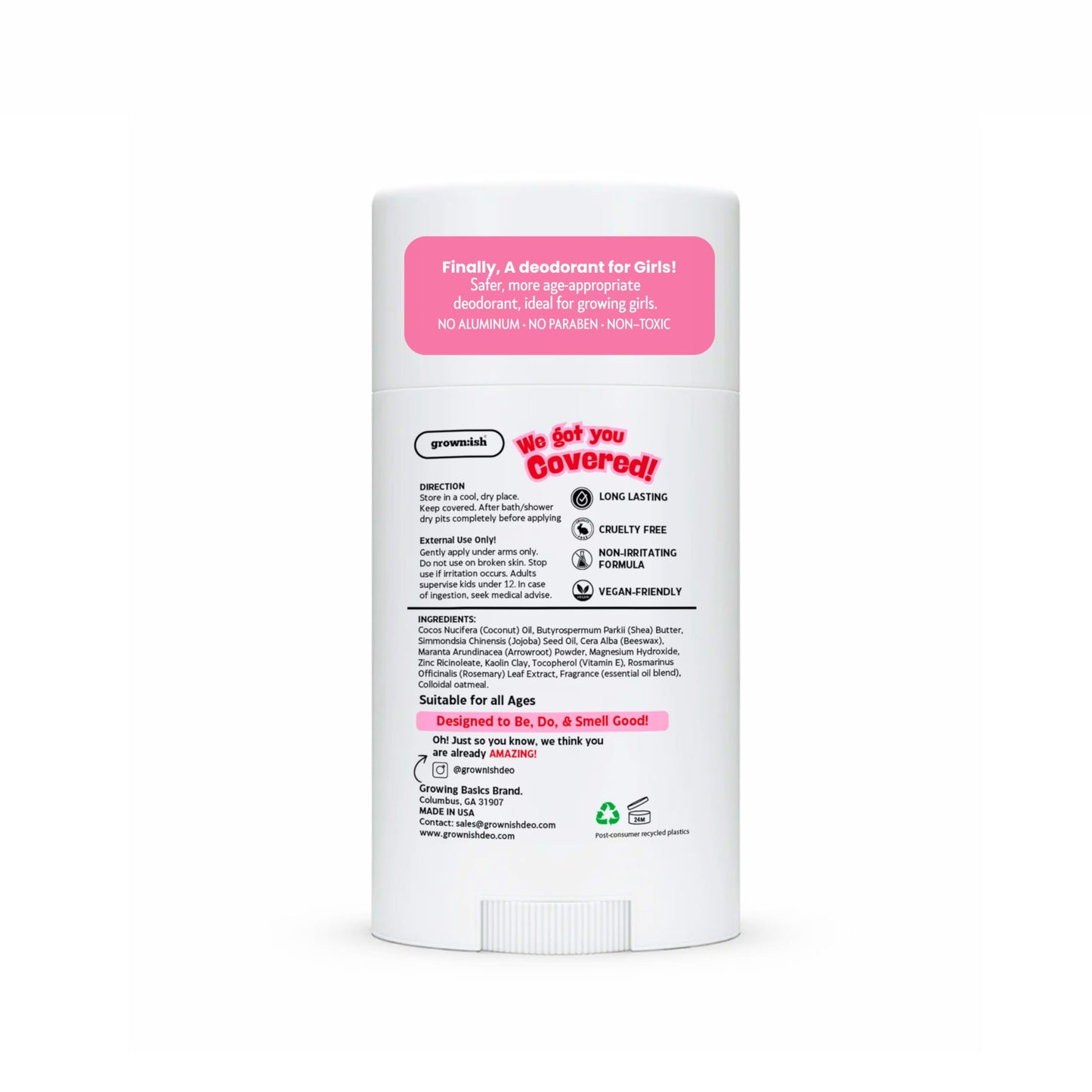 Grownish Kids Deodorant for Girls - Aluminum-Free, Safe, and Natural - 24-Hour Odor Protection - Gentle on Sensitive Skin - Fresh Scents for All-Day Beauty and Personal Care grownish