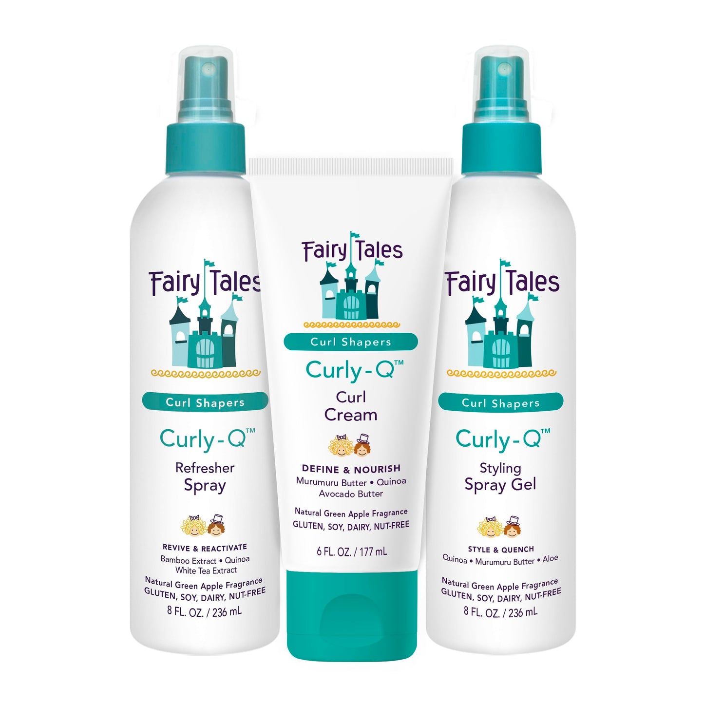 Fairy Tales Curly Q Kids Curly Hair Styling Products Set - Curl Cream, Curl Refresher & Curl Styling Spray Gel - Green Apple Scent, Phthalate Beauty & Personal Care Fairy Tales