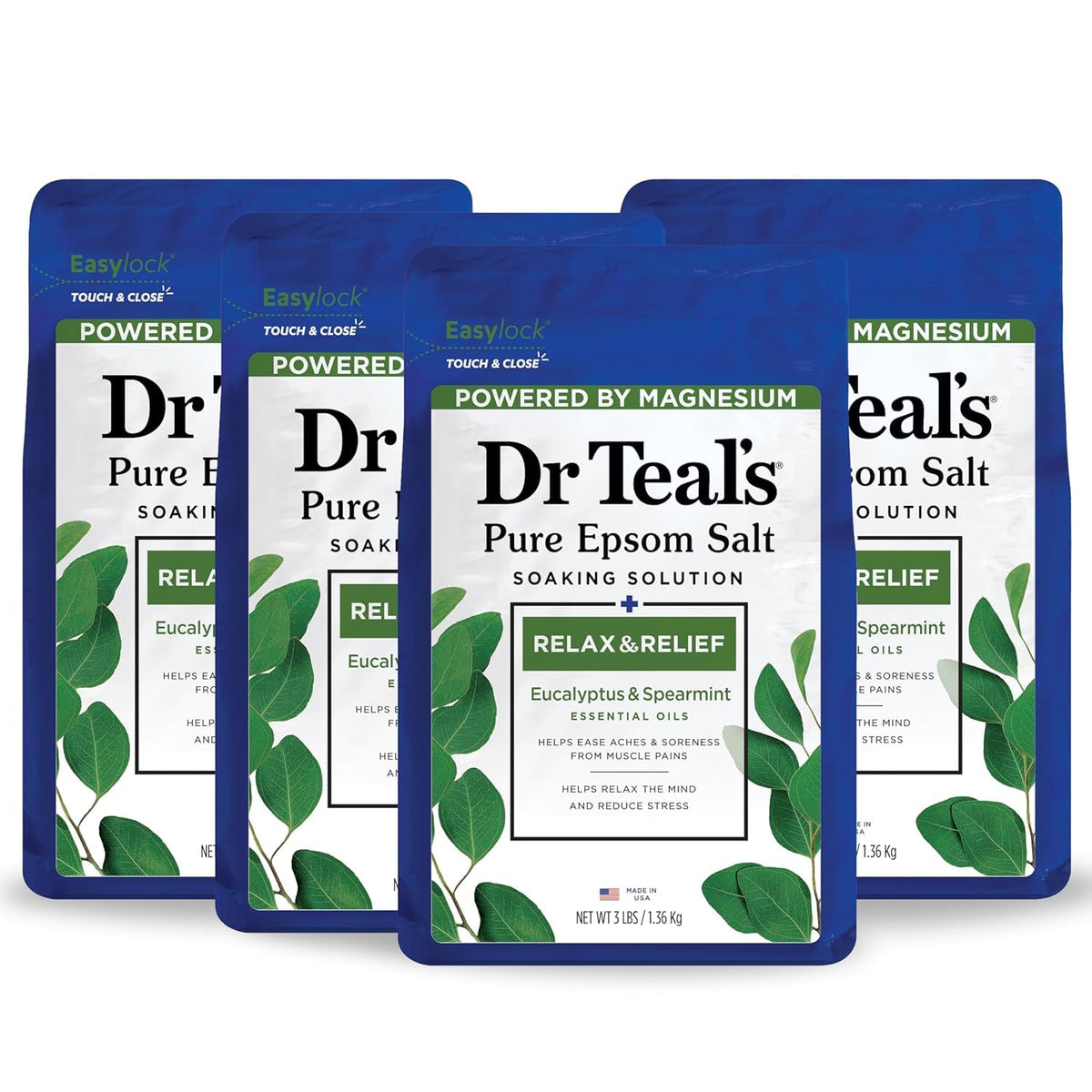 Dr Teals Soaking Solution, Epsom Salt, Relax, Eucalyptus Spearmint, 3 Pound (Pack of 4) Beauty and Personal Care Dr Teal's