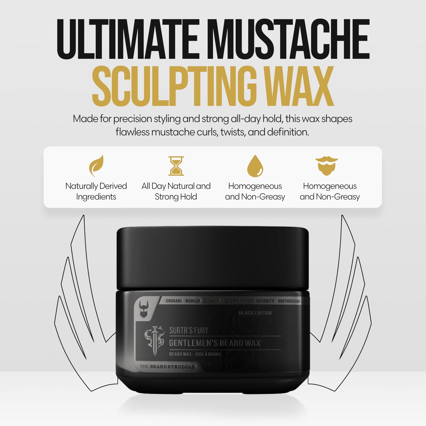 Gentlemen's Beard & Mustache Wax for Men by Beard Struggle - Viking Beard Wax Helps to Tame Style & Groom - Platinum Collection - Surtr's Fury Beauty and Personal Care The Beard Struggle
