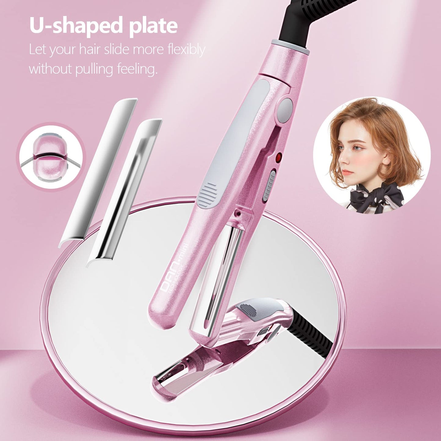 DAN Technology,Small Hair Straightener for Short Hair,1/2" Mini Hair Straightener, Dual Voltage Travel Flat Iron,U-Shaped Plates & 30s Fast Heating Beauty & Personal Care DAN Technology