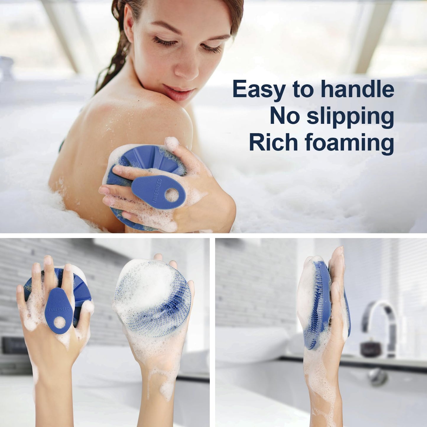 INNERNEED® More Hygienic Silicone Body Scrubber Exfoliating & Massaging Shower Brush, Bathing Tool, for All Skin Types, Lathers Well, Longer Service Beauty & Personal Care INNERNEED