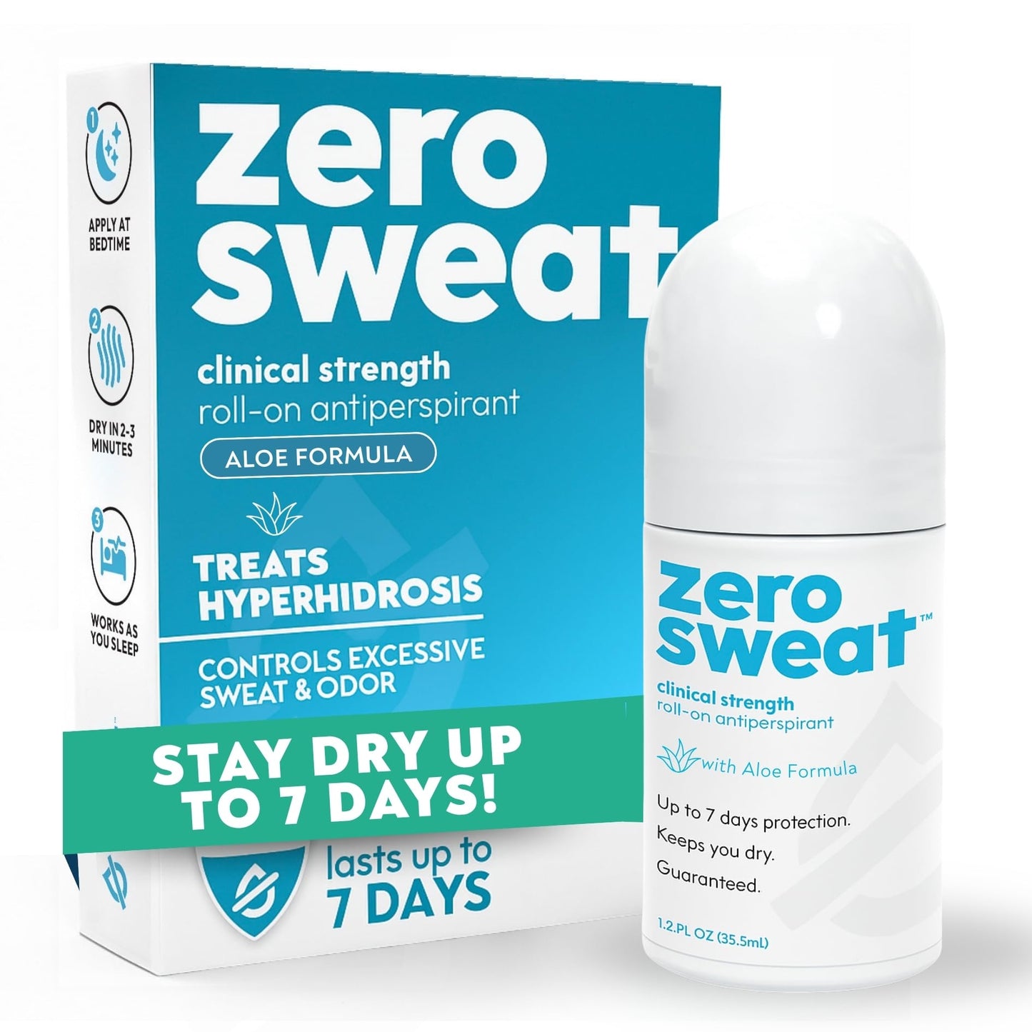 ZeroSweat Antiperspirant Deodorant with Aloe - Clinical Strength Hyperhidrosis Treatment - Reduces Armpit Sweat for Up To 7-days per Use - Protection Beauty and Personal Care ZeroSweat