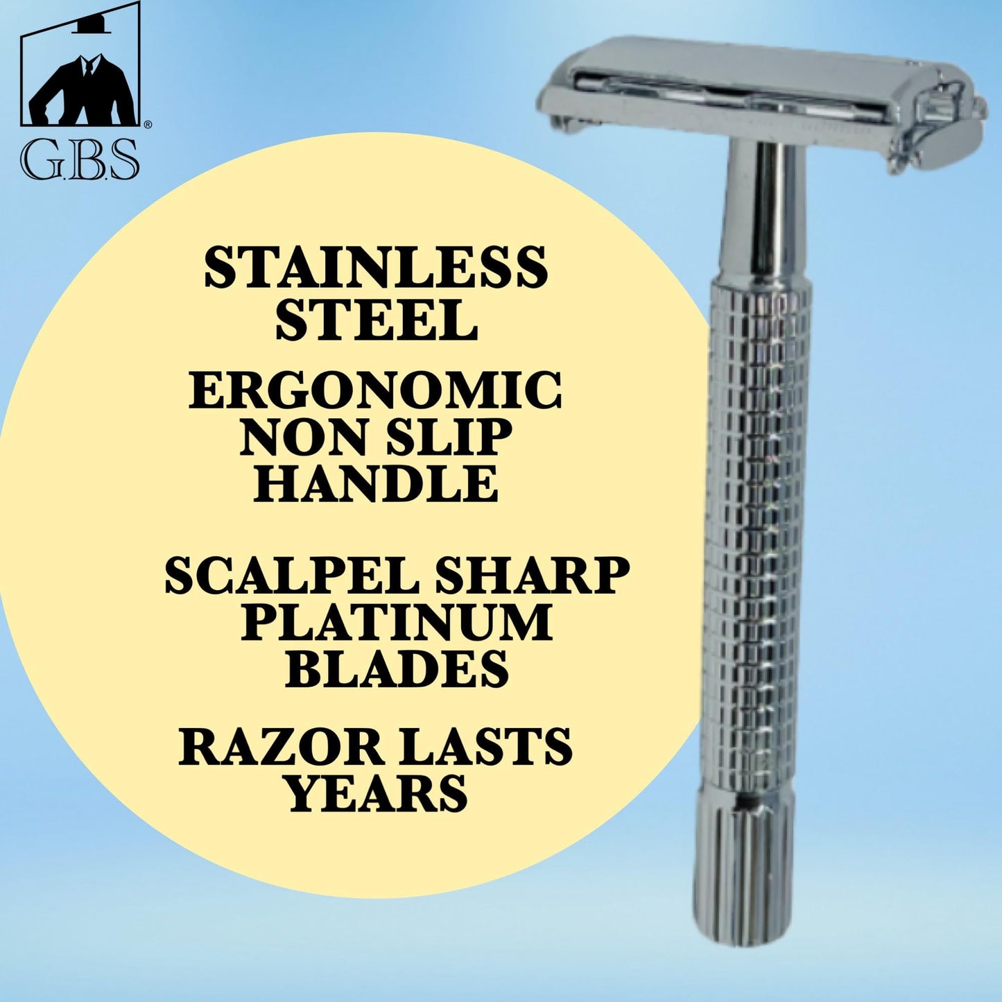 G.B.S Travel Shaving Kit- Steel Razor and Brush Stand, Chrome Double Edge Safety Razor + Leather Head Sleeve, Shave Brush + Travel Tube, Sandalwood Beauty and Personal Care G.B.S