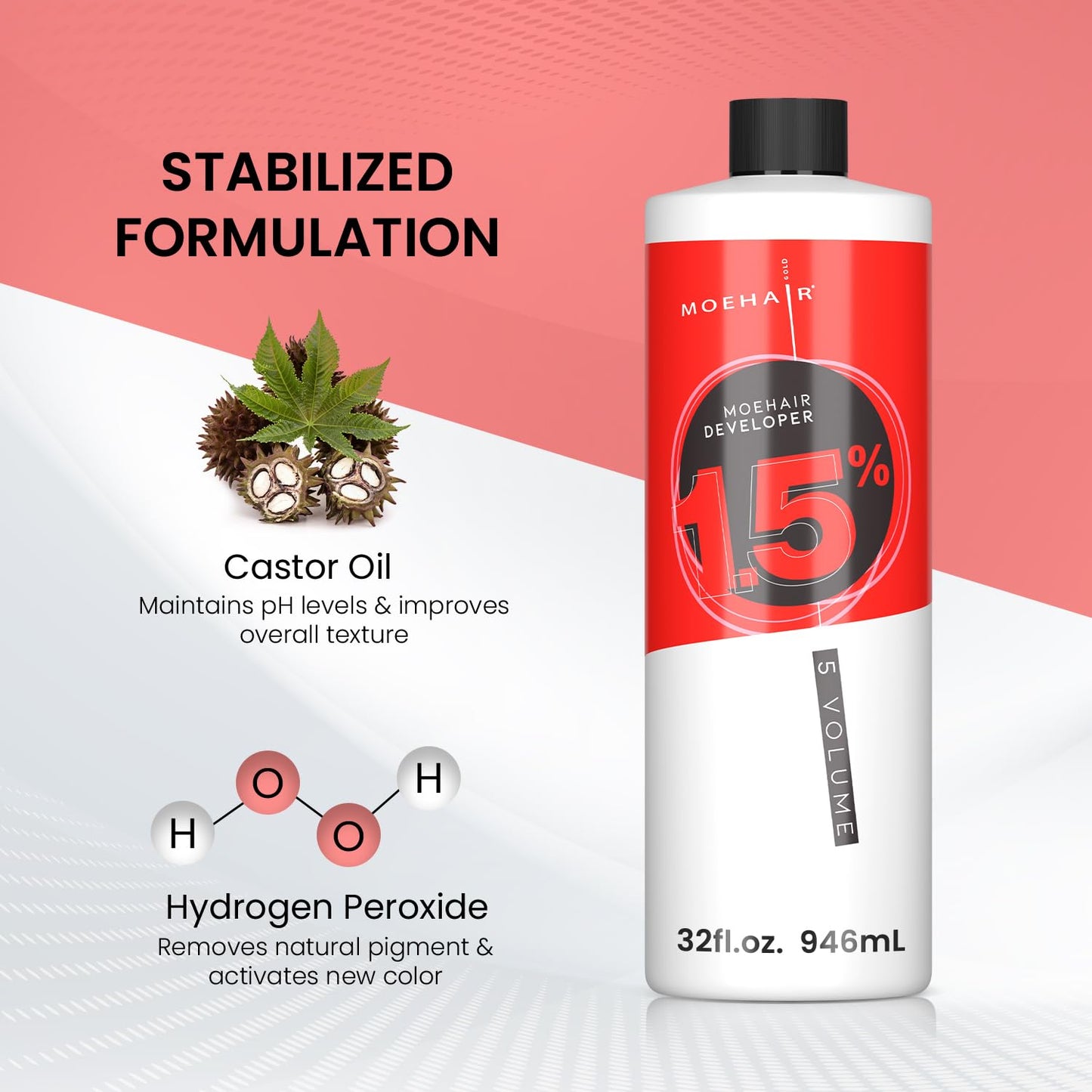MOEHAIR Hair Color Developer 1.5% Hydrogen Peroxide | 5 Volume Creme Developer for Coloring and Bleaching | Paraben-free | Professional-Grade Hair Beauty & Personal Care MOEHAIR