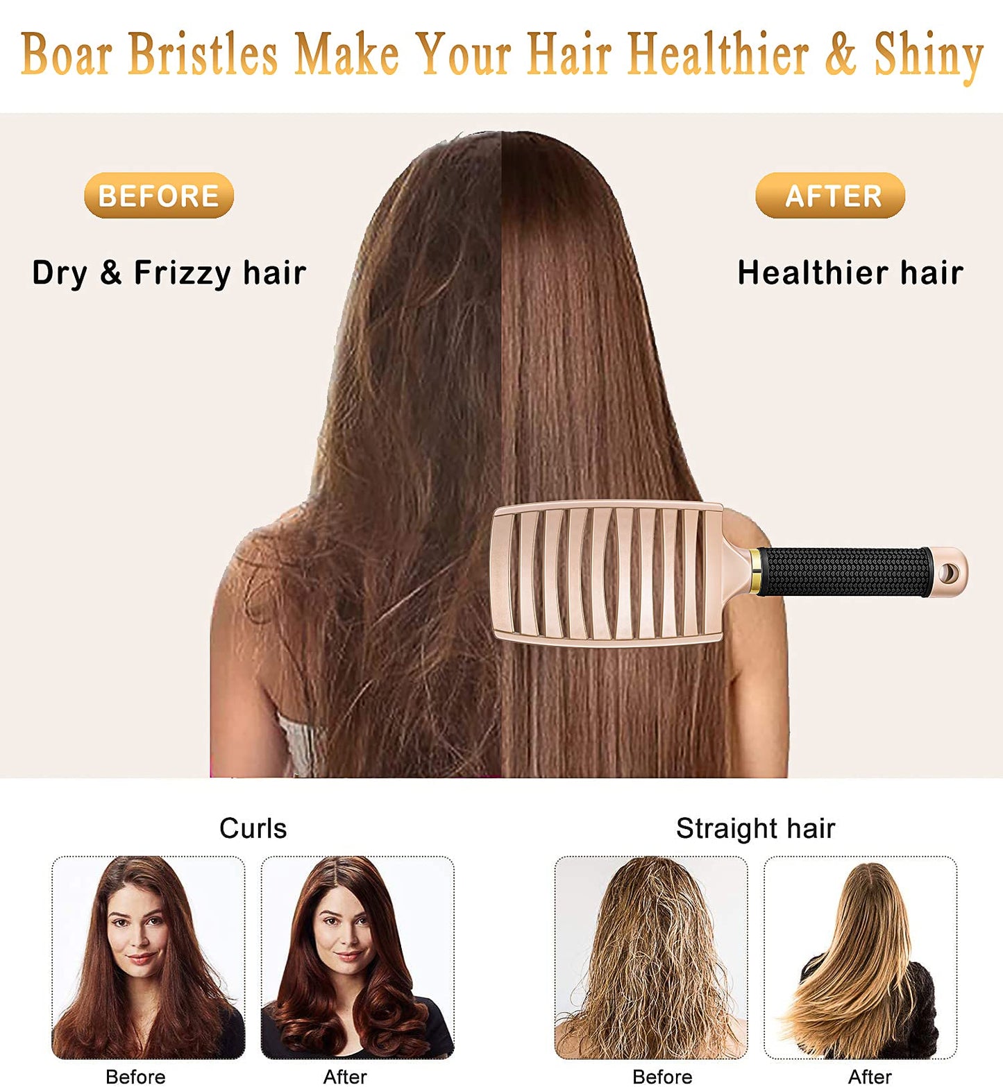 KTKUDY Detangling Brush Getting Knots Out without Pain - Boar Bristles HairBrush Make Hair Shiny & Healthier Vented Detangler Brush for Women Men Kids Beauty & Personal Care KTKUDY