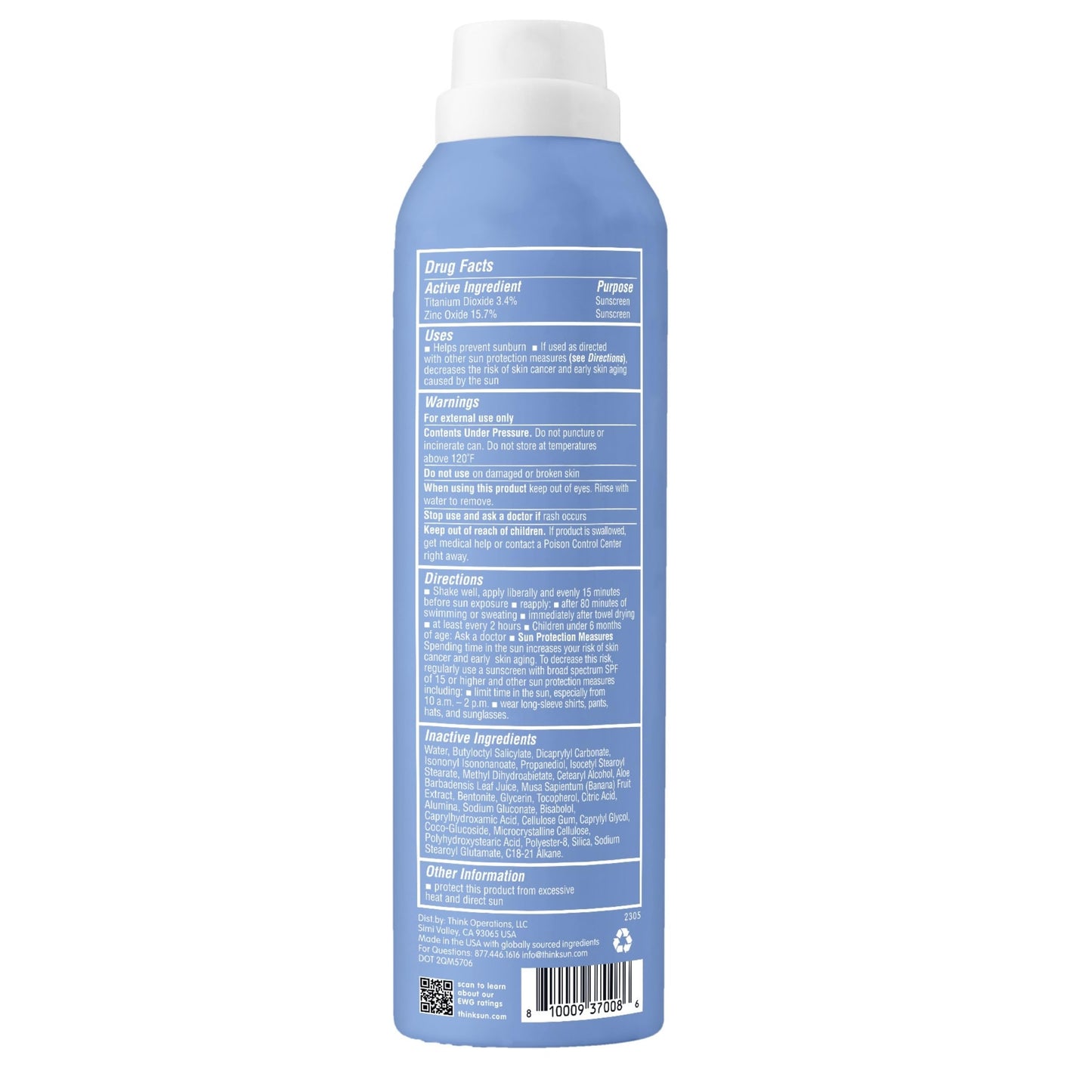 Thinksport SPF 50+ Mineral Sunscreen Spray, All Sheer, 6 Fl Oz - Natural, Water Resistant Body Sun Protection, Vegan & Reef Safe Beauty & Personal Care THINK