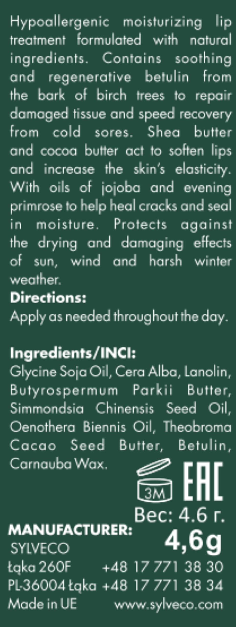 Protective Lip Balm with Birchwood Betuline and Natural Oils by Sylveco Beauty and Personal Care SYLVECO