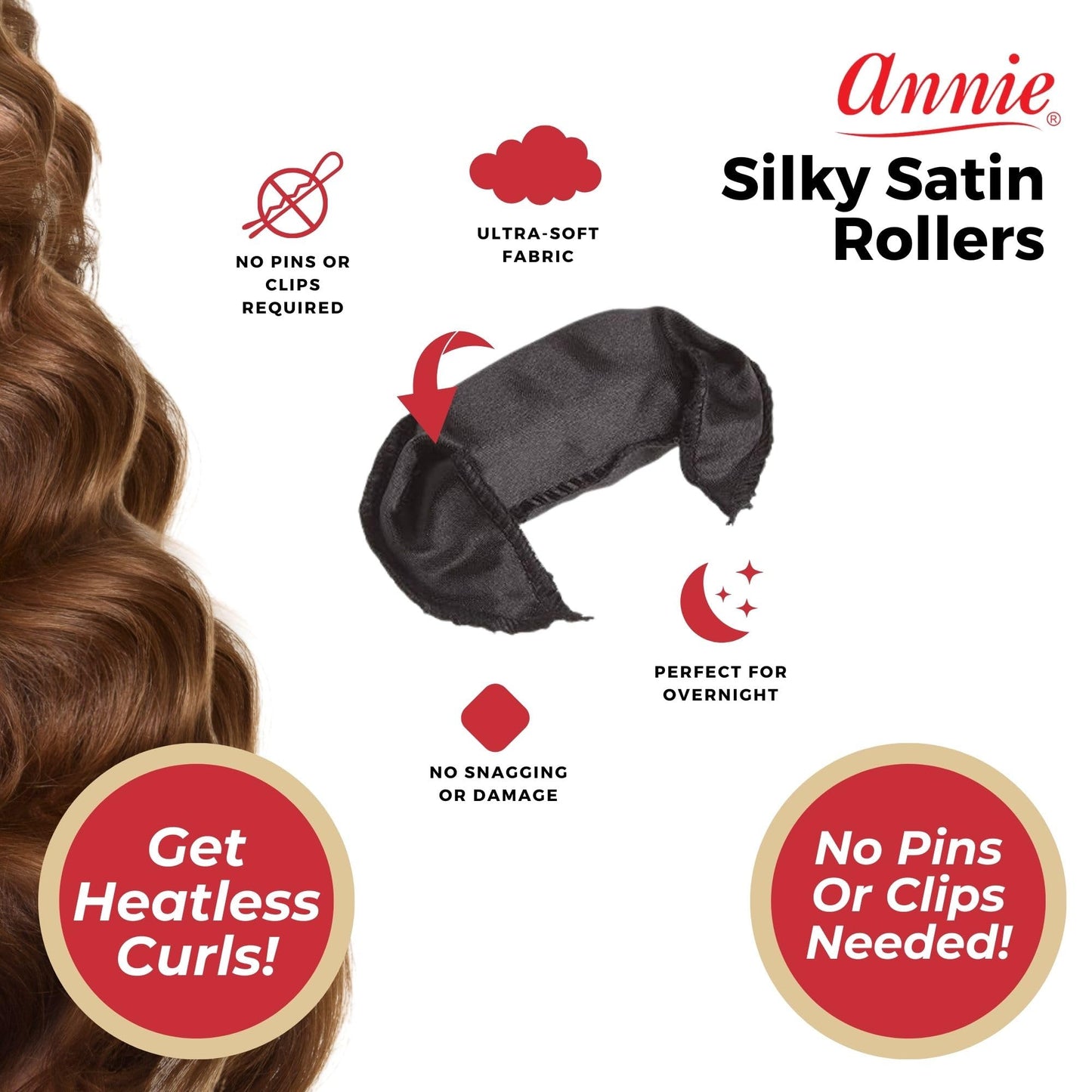 Annie Pillow Satin Rollers: 10Pcs Heatless Roller Set (Black) Beauty & Personal Care Annie